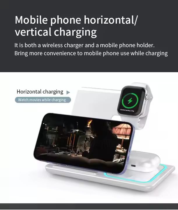 Multiple Devices Charging Station, Charger 3 in 1 Magnetic Wireless Charging Stand for iPhone 16/15/14/13/12/11/X, Wireless Charging Station, with USB Cable, Apple Watch Series (White)