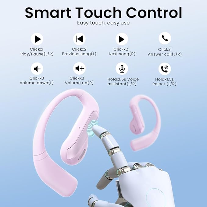 Wireless Earbuds Bluetooth Headphone Sport, 2025 Bluetooth Earbuds Stereo Deep Bass Over Ear Bud with Earhooks,ENC Noise Cancelling Mic,Waterproof Earphone for Workout/Running—Purple