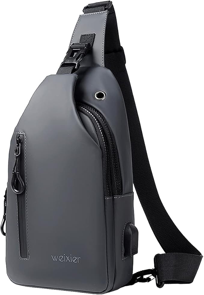 Waterproof Sling Bags Mens Shoulder Crossbody Backpack with USB Charging Port& Headphone,Outdoor Lightweight Bag