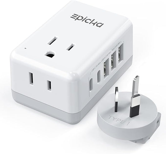 Australia New Zealand Power Plug Adapter, Type I Plug Adapter with 2 US Outlets, 3 USB-A & 2 USB-C Ports, Swappable International Power Adapter for US to Australia China Argentina Fiji AU (X232I)