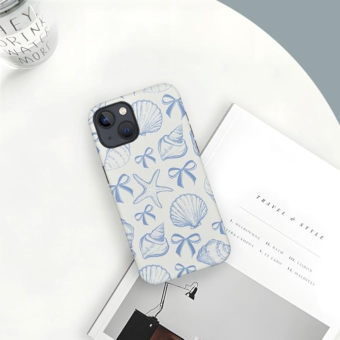 DAIZAG Case Compatible with iPhone 15 Plus,Fit Shockproof Cover for Women Girls,Blue Seashell Bow