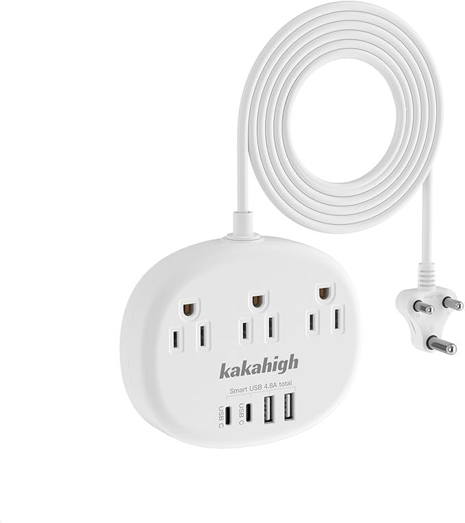 India to US Plug Adapter, India Plug Adapter with 3 American Outlets 4 USB Ports (2 USB-C) Total 24W, Type D Travel Adapter for USA to India Bangladesh Maldives Nepal Pakistan