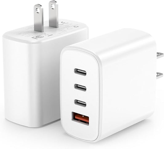 USB C Wall Charger, Amoner 2Pack 30W 4Ports iPhone Fast Charger Block (1 USB A Port +3 USB C Ports), iPhone Cube Adapter Compatible for 16/16Pro/16ProMax/15/15 Pro/14/13/12/11/SE/XS and More