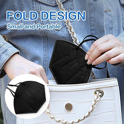 HUHETA KN95 Face Masks, Packs of 30 Black Mask, 5-Layers Mask Protection, Protective Cup Dust Masks for Outdoor Indoor Use