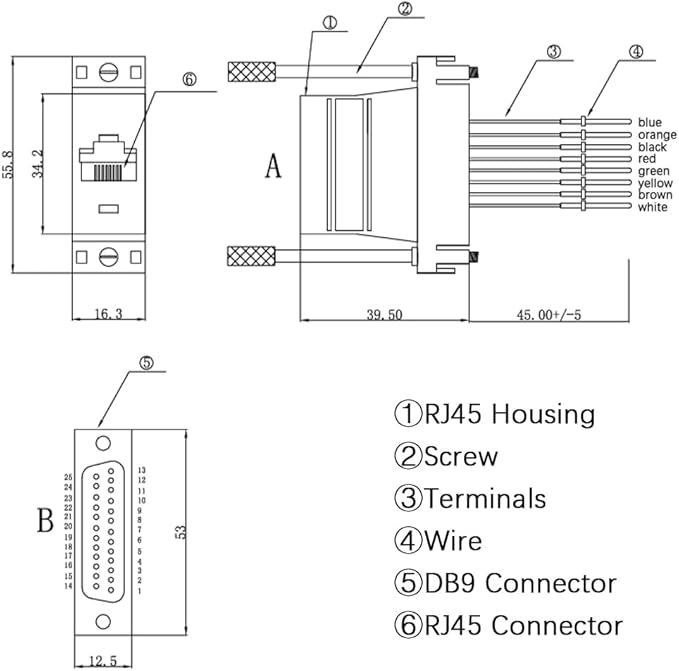 10PCS DB25 Male Ethernet Adapter, 25 Pin Serial Port Male to RJ45 Ethernet LAN Extend Modular Converter, M/F