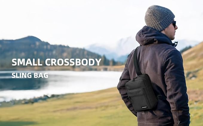 Waterproof Sling Bag For Men, Small Nylon Crossbody Sling Backpack With Multi Pocket, Adjustable Chest Bag For Travel, Hiking, Workout - Black