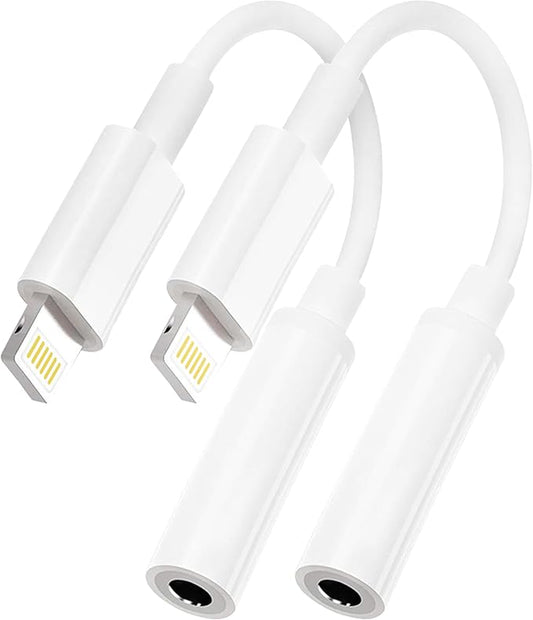 2 Pack Lightning to 3.5 mm Headphone Jack Adapter for iPhone,[Apple MFi Certified] Headphone Jack Adapter Cord Dongle Aux Cable Converter with iPhone 14/13/12/11/X/XR/XS/8/7