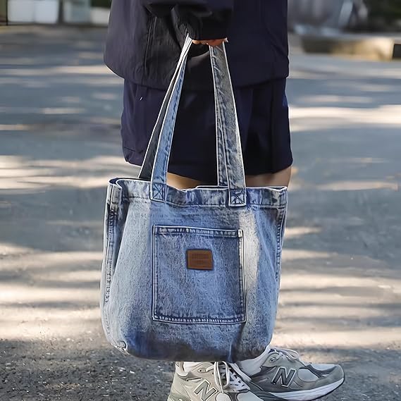 Denim Tote Bag for Women-Shoulder Handbag Perfect for Work Shopping,Hobo Bag