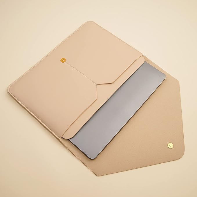 PU Leather Laptop Sleeve Compatible with 15.3 inch MacBook Air 2023 2024, Surface Book 13.5, Surface Laptop Studio - Beige