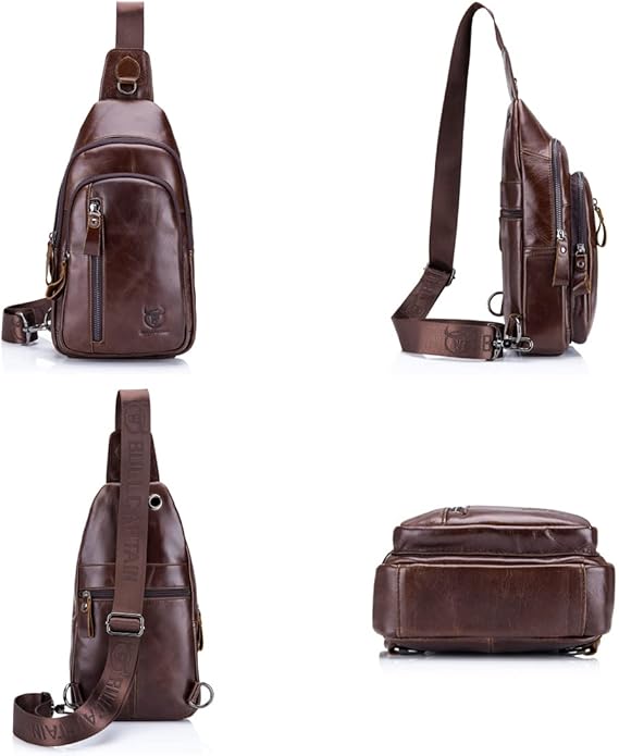 KPYWZER Vintage Leather Sling Bag Backpack for Men Crossbody Shoulder Chest Day Pack Backpacks