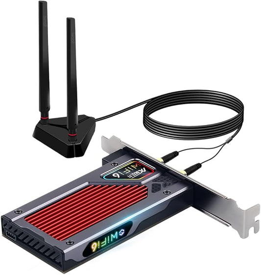 fenvi AX210 WiFi 6E PCI-E WiFi Adapter BT5.2 RGB Gaming 802.11ax ac 160MHz 2.4GHz 5GHz 6GHz Tri-Band 5400Mbps AX210NGW Desktop WiFi Card for PC Windows(Only WiFi 6E Router Antennas Support 6Ghz Band)