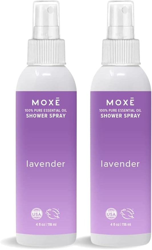 MOXE Lavender Oil Shower Mist, Spa Steam Spray, Certified Natural 100% Essential Oils, Made in USA, Aromatherapy, Tension Relief (4 FL Oz, Pack of 2)