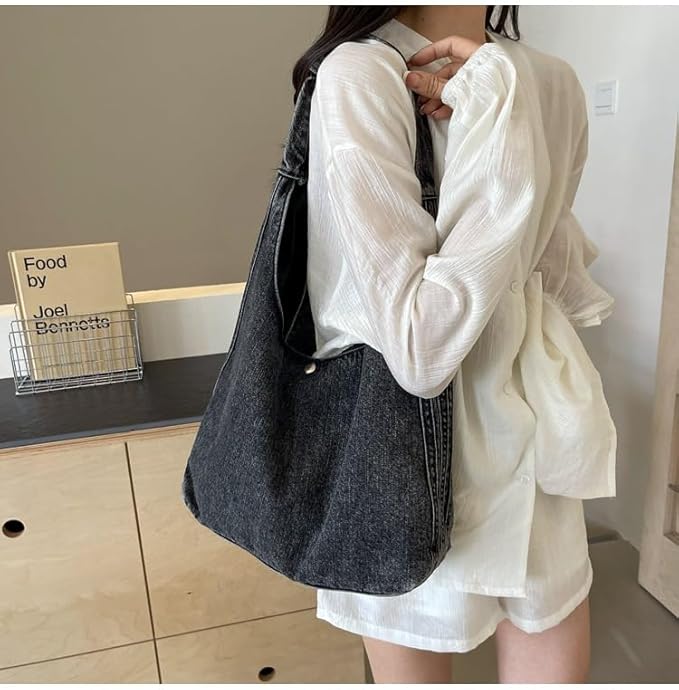 Denim Tote Bag for Women-Shoulder Handbag Perfect for Work Shopping,Hobo Bag