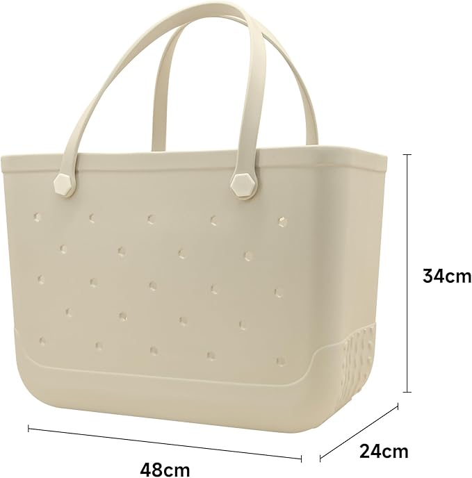 X-Large Waterproof Sandproof Rubber Beach Tote Bag with Zipper Pocket and Phone Kickstand Cup