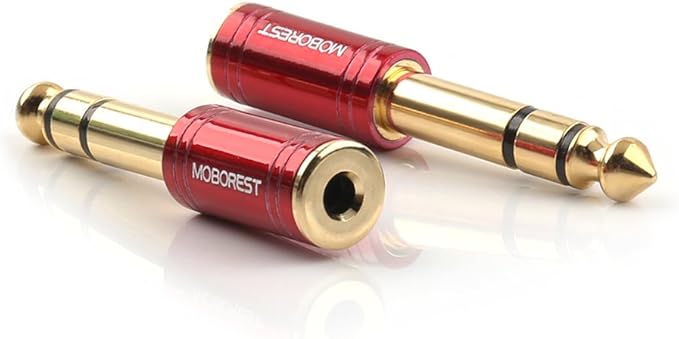 MOBOREST 1/4 Male to 1/8 Female Pure Copper Adapter, 6.35mm Stereo Male to 3.5mm Plug Jack Female Stereo Adapter Red 2-Pack