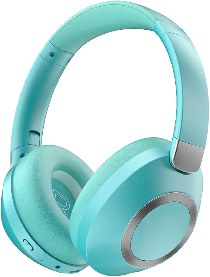 Active Noise Cancelling Headphones, 100H Playtime Bluetooth Headphones Wireless Bluetooth with Mic, Over Ear Wireless Headset with Deep Bass,Fast Charging for Travel (Light Green)