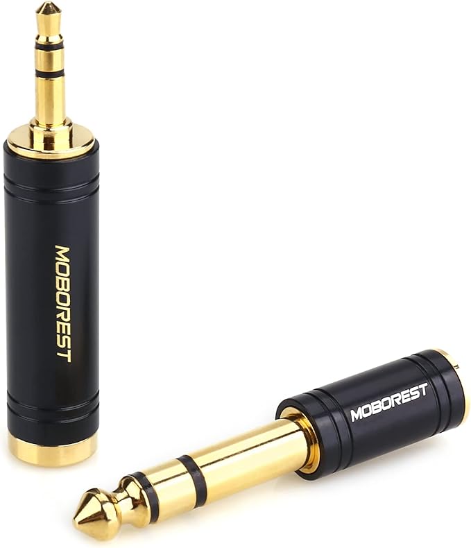 MOBOREST 3.5mm M to 6.35mm F Stereo Pure Copper Adapter, 1/8 Inch Plug Male to 1/4 Inch Jack Female Adapter, Can be Used Conversion Headphone adapte, amp adapte, Black Fashion 2-Pack