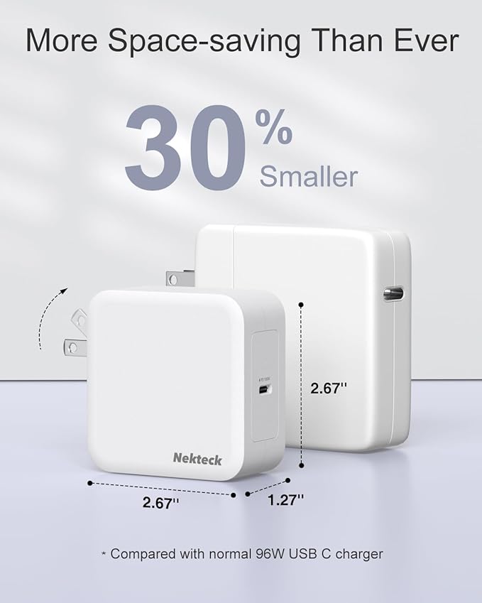 Nekteck Mac Book Pro Charger [GaN Ⅳ], 100W USB C Charger, Compact and Foldable Fast Charging Compatible with MacBook Pro/Air, iPad Pro and All USB C Devices, 6.6 ft USB C to USB C Cable Included