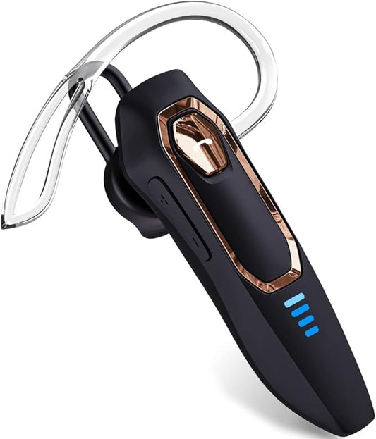 Micool DY20PLUS Bluetooth 5.4 Headset, Single Ear Wireless, Noise Cancelling, 36H Talk Time, Black-Gold Frame
