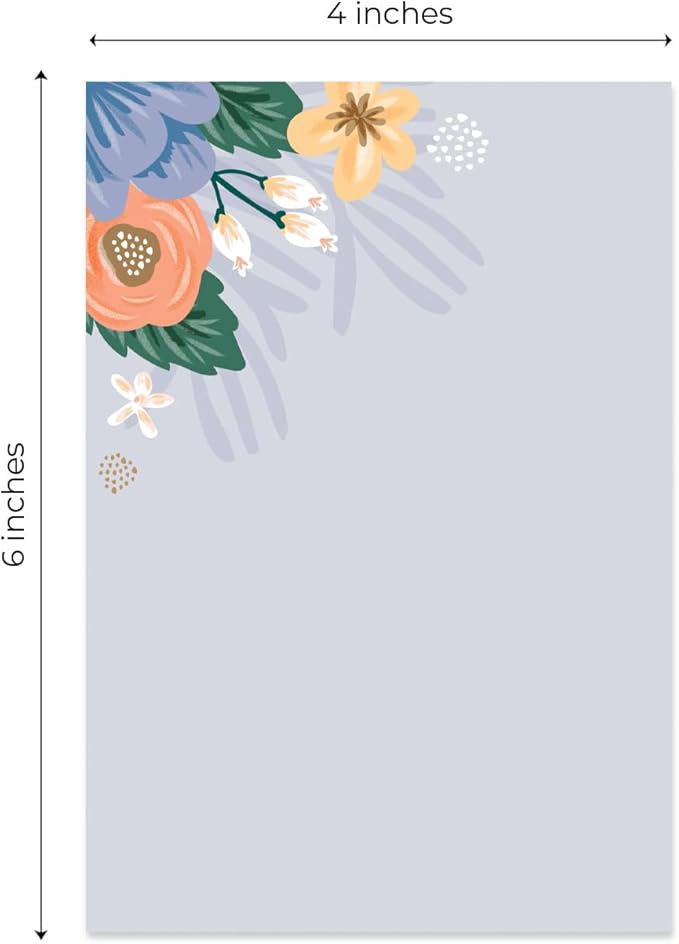Simple Floral Sticky Note Pad Assortment/Set of 5 Pastel Note Pads / 4" x 6" Botanical Sticky Note Pads / 50 Sheets Per Pad/Made in USA