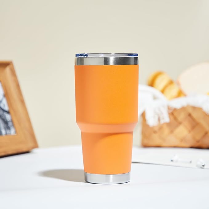 MEWAY 30oz Tumbler Double Wall Vacuum Insulated Travel Mug, Stainless Steel Tumbler with Lid, Durable Powder Coated Insulated Coffee Cup for Cold & Hot Drinks (Orange,1 PACK)