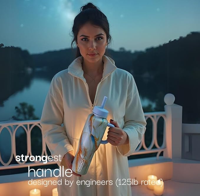 Coldest Tumbler with Handle and Straw - 100% Leak Proof Insulated Tumbler with Lid and Straw (3 Lids) - Stainless Steel Tumblers for Women & Men - Cup Holder Friendly Base, 36 oz (Morning Mist)