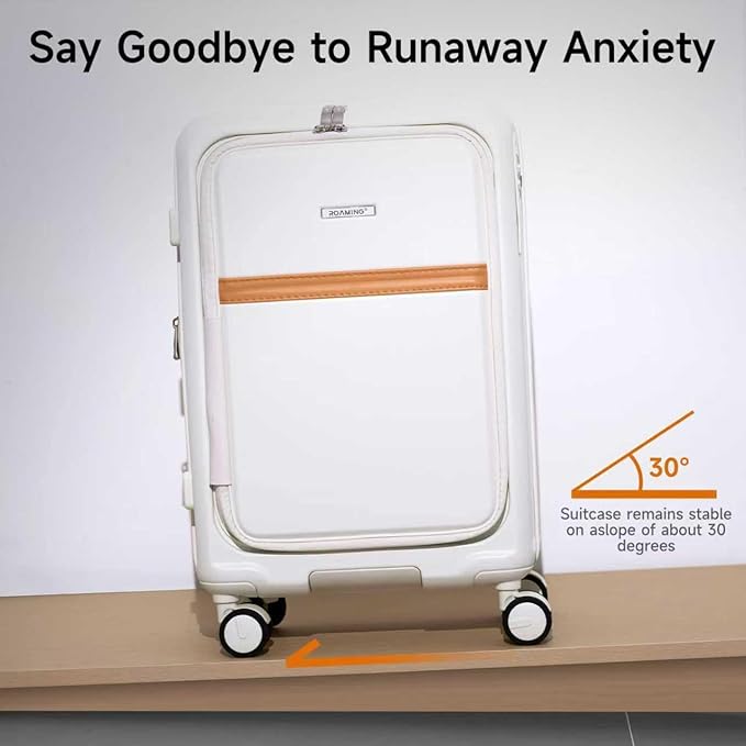 ROAMING Expandable 24-Inch Checked Luggage with Mute Brake Wheels Airline Approved Hard Shell Suitcases with Front Pocket Top Opening Luggage with TSA Lock for Short Business Travel, Beech white