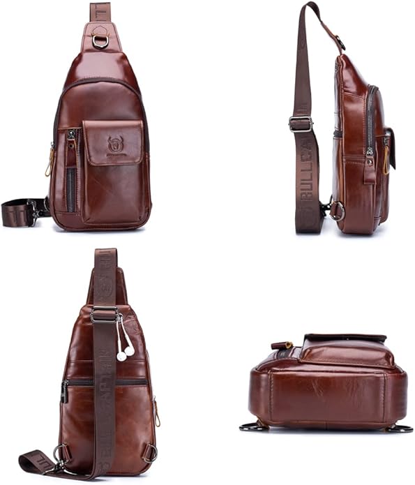 KPYWZER Vintage Leather Sling Bag Backpack for Men Crossbody Shoulder Chest Day Pack Backpacks