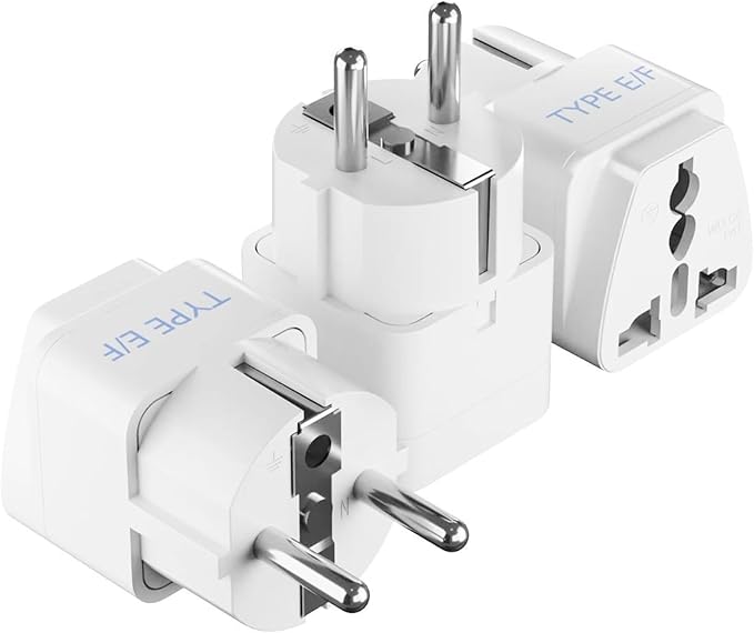 Ceptics Schuko, Germany France Travel Power Adapter, Grounded European Plug - Type E/F Outlet, Adaptor for USA to Europe EU Socket - 3 Pack - Use In Norway, Korea, Spain, Greece, Russia, Iceland