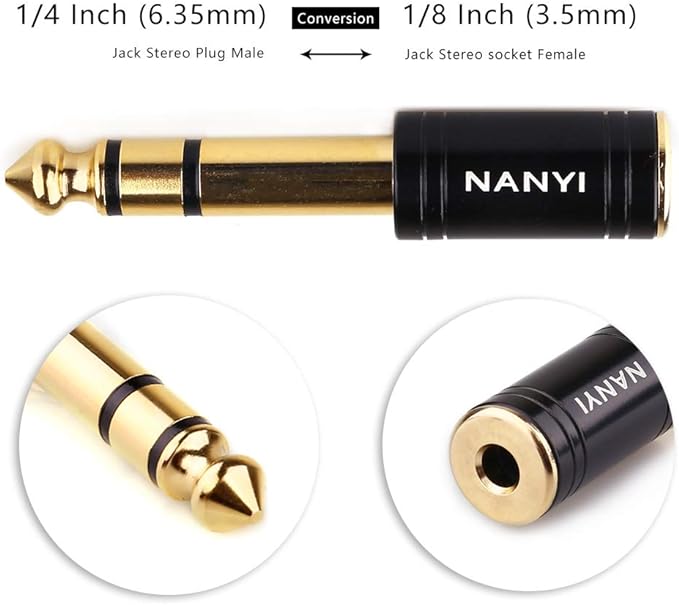 NANYI 1/4'' Male to 1/8'' Female Stereo Headphone Adapter Connect Cable, Upgrade 6.35mm Jack Stereo Socket Male to 3.5mm Jack Stereo Plug Female for Headphone, Amp Adapte, Black 1-Pack
