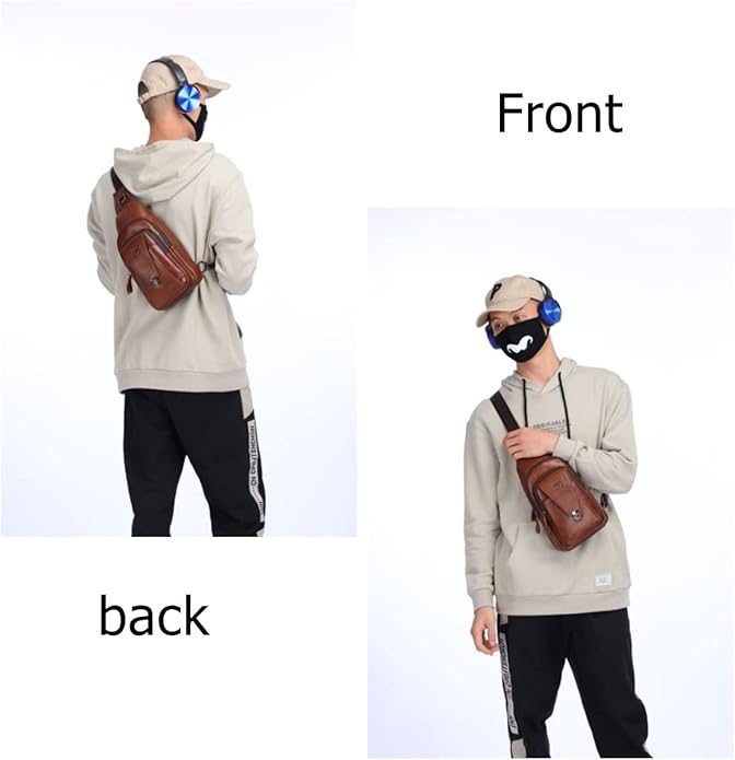 BULLCAPTAIN Leather Sling Bag for Men Multi-pocket Crossbody Chest Bag Travel Casual Shoulder Backpack