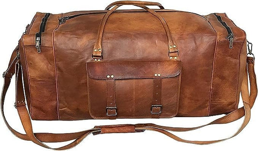 Leather Duffle Bag for Men Luggage Handmade Travel Bag Carry On Luggage Weekender Bags Overnight Gym Sports Cabin Holdall Bag For Airplanes Men And Women (21 Inch Brown)
