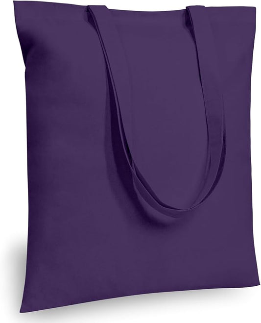 TOPDesign 12-Pack Economical 16"x15" Deep Purple Cotton Tote Bags, Lightweight Medium Reusable Grocery Shopping Cloth Bags, Suitable for DIY, Advertising, Promotion, Gift, Activity