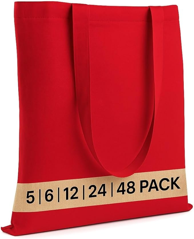 Salt Earth Pack of 5 | 6 | 12 | 24 | 48 – 100% Cotton Reusable Tote Bags – Bulk Grocery, Shopping, DIY, Beach & Gift Use