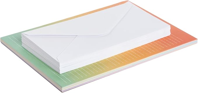 Paper Junkie Letter Writing Stationery Paper & Envelopes Set - 6 Watercolor Gradient Designs, 60 Lined Sheets & 30 Envelopes (10.25 x 7.25 In)