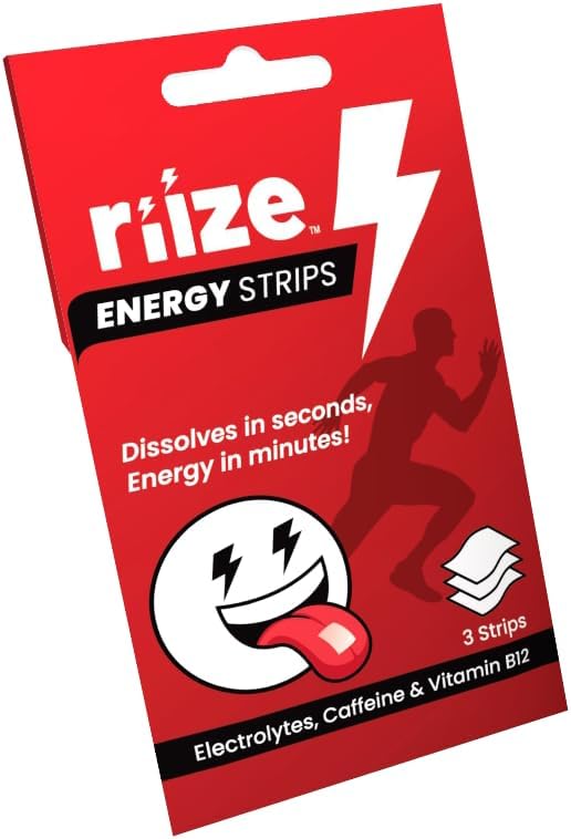 Riize Energy Strips, Fast Acting with 50mg Caffeine, L-Theanine, Vitamin B12, Electrolytes, Natural Flavors, Vegan, Instant Boost Oral Supplement (3 Count Pack)
