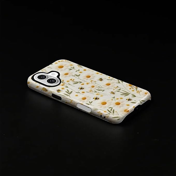 Case for iPhone 16 Case,Bees Sunflowers Design - Hybrid Dual Protection Silicone + Hard PC Shockproof Full Body Cover Slim Anti-Scratch Protective Case for Men Women