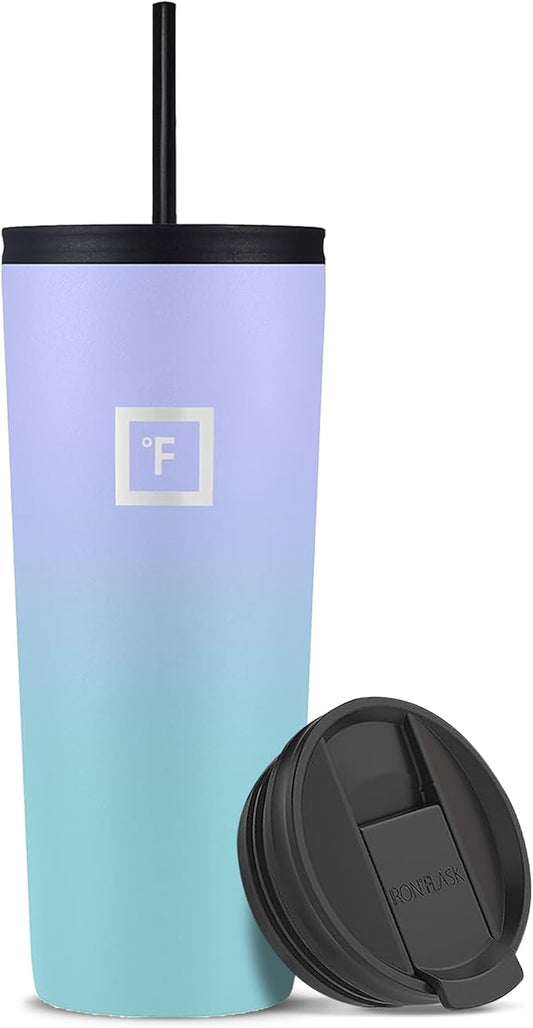 IRON °FLASK Classic Tumbler - Vacuum Insulated Stainless Steel Water Bottle, Double Walled, Drinking Cup, Insulated Travel Mug (Cotton Candy, 24 oz Solid Lid)