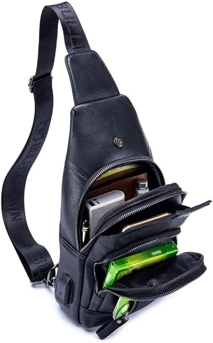 KPYWZER Vintage Leather Sling Bag Backpack for Men Crossbody Shoulder Chest Day Pack Backpacks