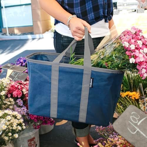 CleverMade EcoBasket Reusable Grocery Tote - Collapsible Storage Shopping Organizer - Heavy Duty Utility Bag Home