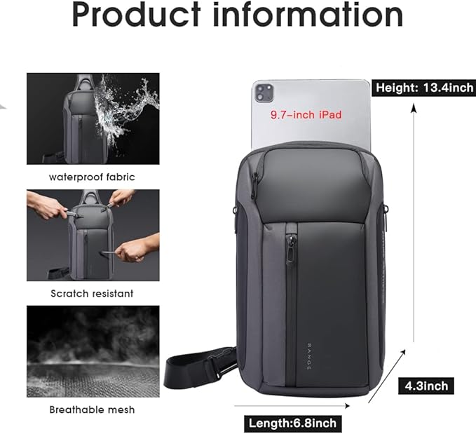 BANGE Sling Bag, Waterproof Men's Chest Bag Shoulder bags Crossbody Sling Backpack for Men……