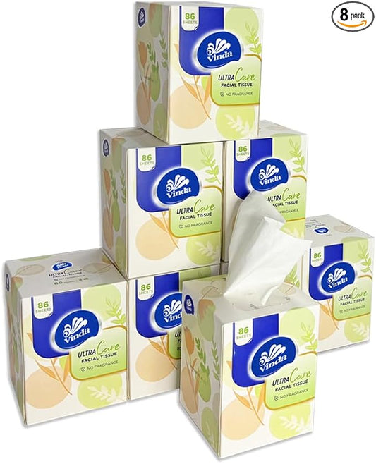 3-Ply Ultra Care Facial Tissues, 86 Count Each Box, 8 Cube Boxes