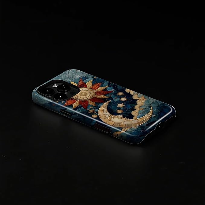 Case for iPhone 16 Pro Case,Sun Moon Stars Faux Stained Glass Design - Hybrid Dual Protection Silicone + Hard PC Shockproof Full Body Cover Slim Anti-Scratch Protective Case for Men Women