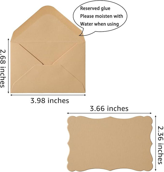 100 Pack Mini Envelopes with Note Cards in 5 Colors for Wedding, Birthday, Baby Showers, 4 x 2.7 Inches (Brown)