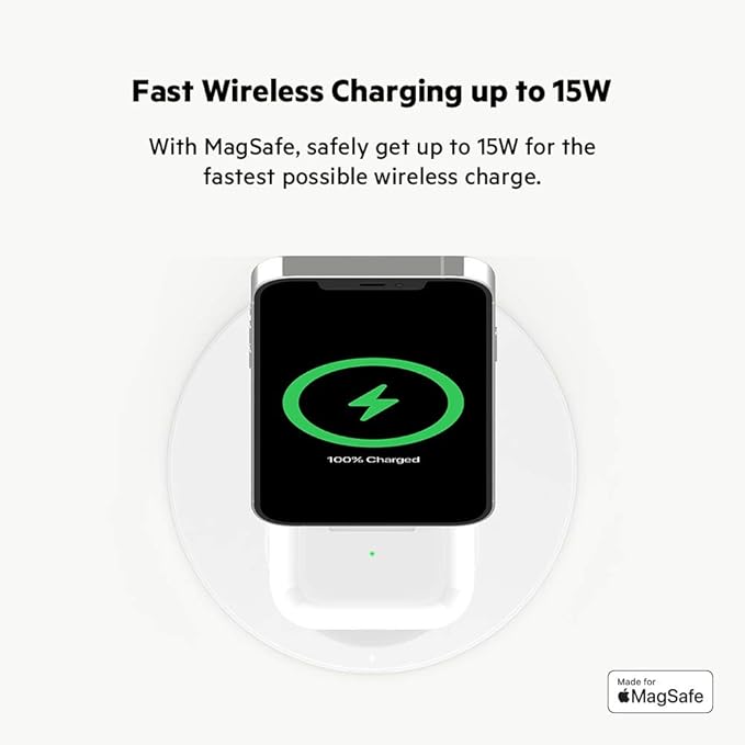Belkin MagSafe 2-in-1 Wireless Charging Stand for Apple iPhone 13, 14, 15, 16, & AirPods - Fast Charging Station for Multiple Devices - White