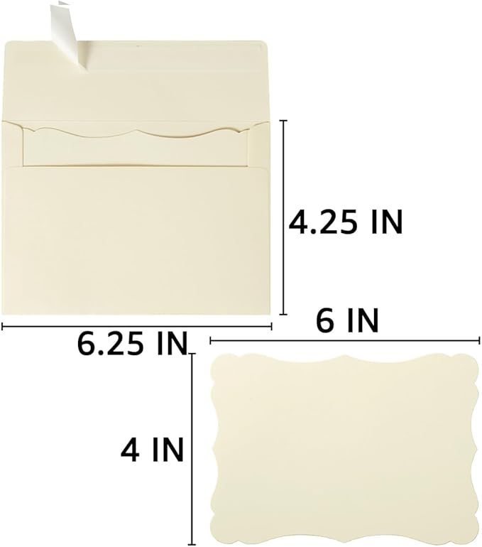 100 Pack Cream Color 4x6 Envelopes with Blank 4 x 6 Cards Self-Adhesive Business Envelopes Invitations Cards Envelopes (Cream, A4)