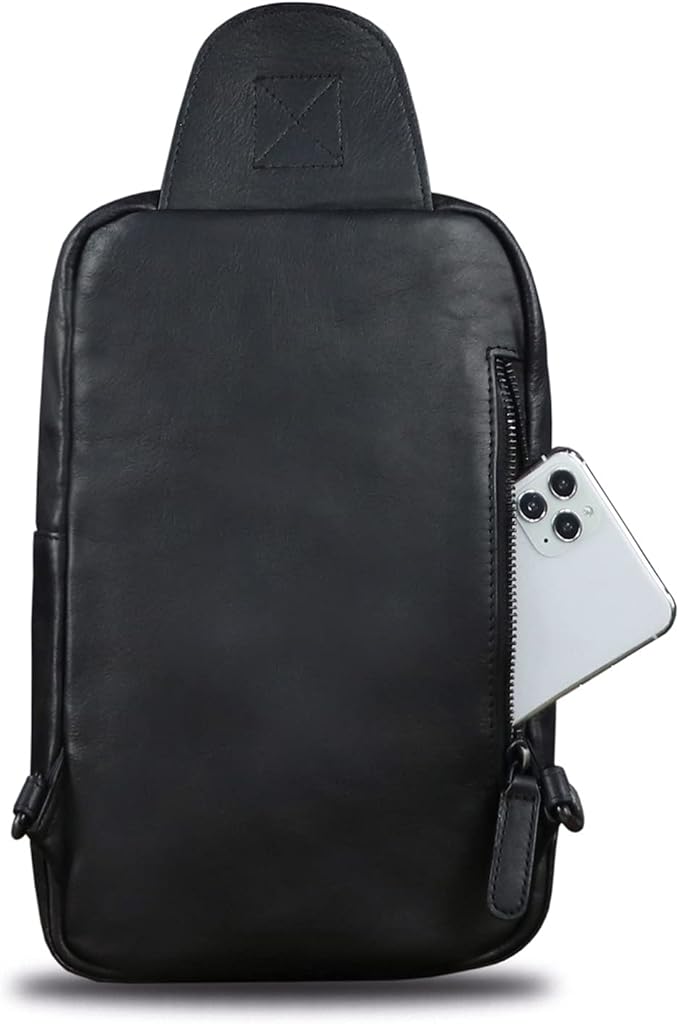 IVTG Genuine Leather Sling Bag Casual Shoulder Hiking Backpack Vintage Handmade Crossbody Bag Retro Chest Daypack (Darkgrey)