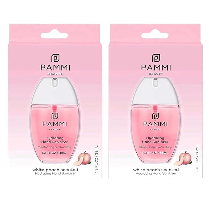 PAMMI Hand Sanitizer Spray Travel Size - Mini Scented Hand Sanitizer Spray Quicky Dry, Pocket Scented Hand Saniztier - 600-Sprays (2 Packs (White Peach))