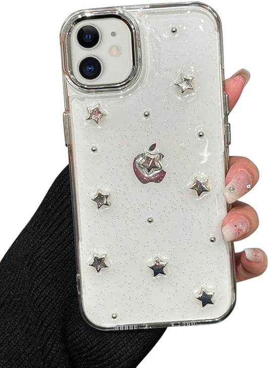 EYZUTAK Case for iPhone 11, Bling Glitter 3D Stars Phone Case Cute Sparkly Crystal Clear Star Aesthetic Design Case Slim Soft Durable TPU Transparent Protective Cover for Women Girls - Star