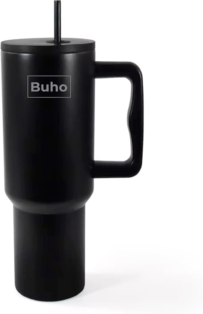 Outdoor Tumbler, 40 oz, Double-Wall Insulated, Ergonomic Handle with Lid Straw (Black)